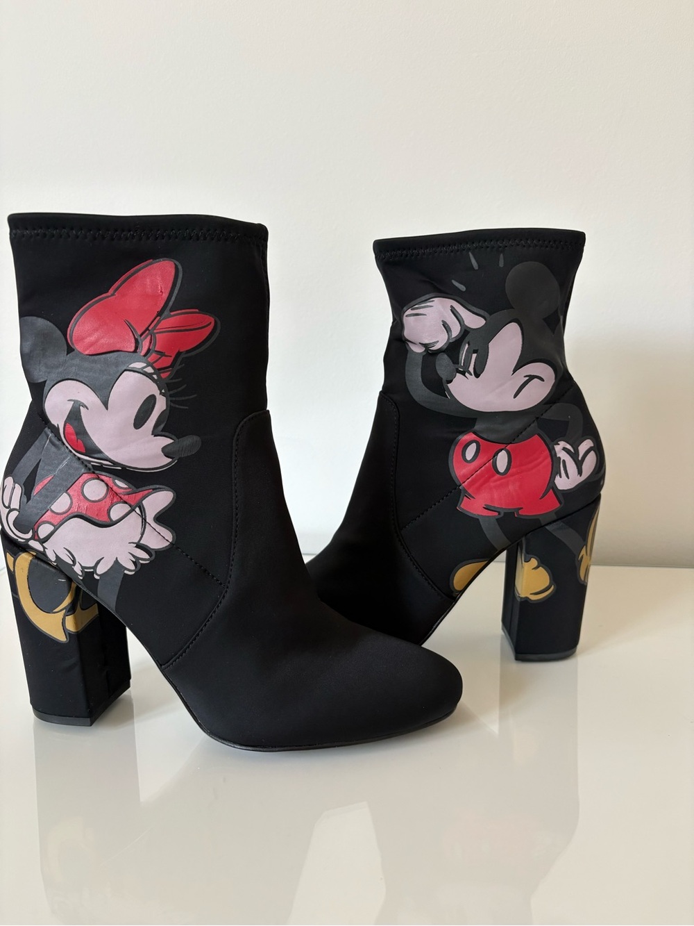 Aldo Black Minnie & Mickey Graphic Block Heel Ankle Boots